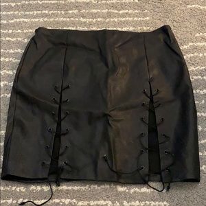 Leather Lace-Up Skirt
